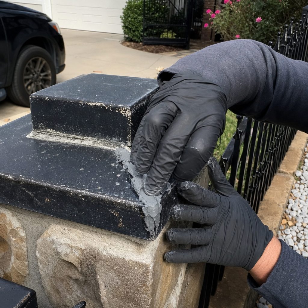 professional applying sealant during a metal gate repair service in Eudora, KS