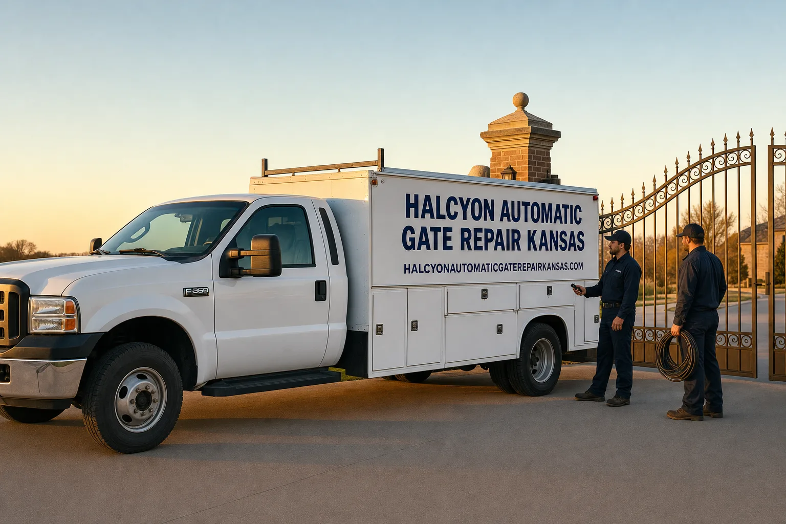 Halcyon Automatic Gate Repair Kansas service vehicle and crew in Kansas, KS